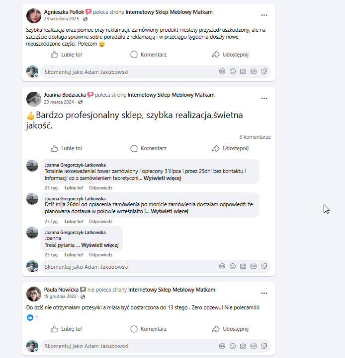 Opinie na FB — zrzut 3